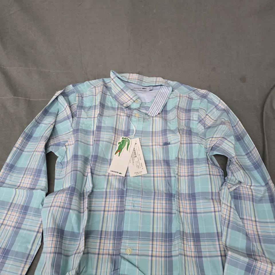 LACOSTE MEN'S LIGHT BLUE PLAID SHIRT – M