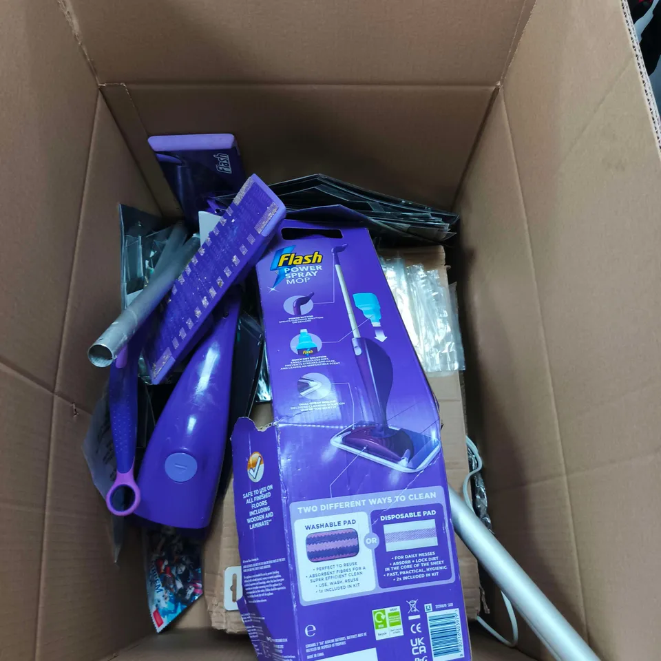 BOX OF APPROXIMATELY 15 HOUSEHOLD ITEMS TO INCLUDE HEATED BLANKET, SAMSUNG MOBILE PHONE CASE AND THE LEGEND OF ZELDA POSTERS