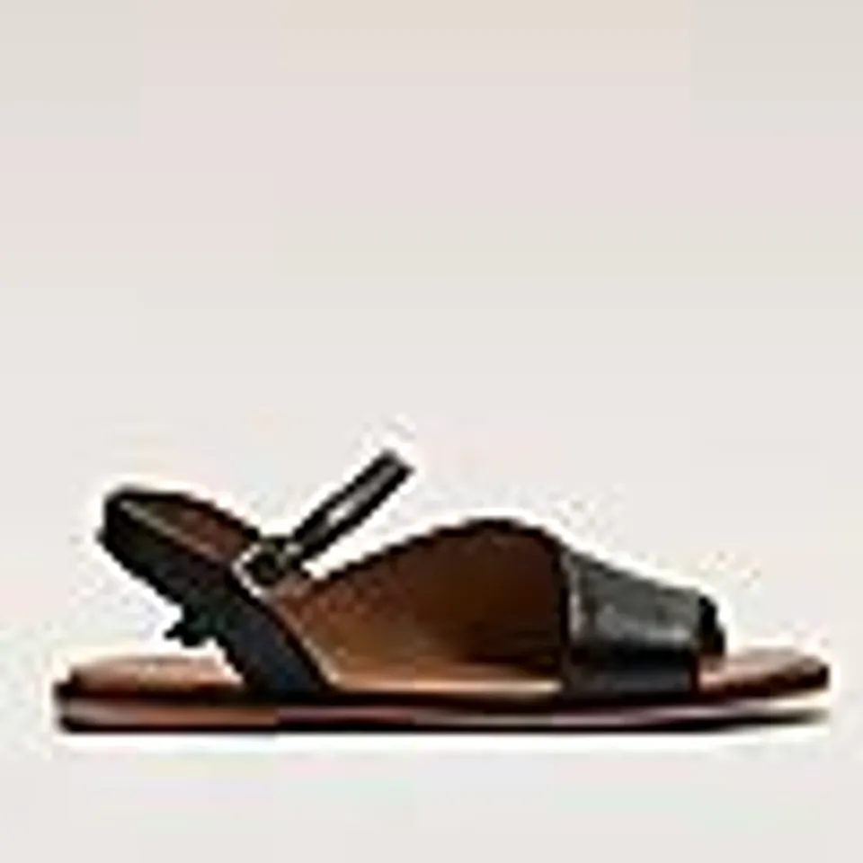 BOXED PAIR OF RUTH LANGSFORD LEATHER FLAT ASYMMETRIC SANDALS - UK SIZE 4