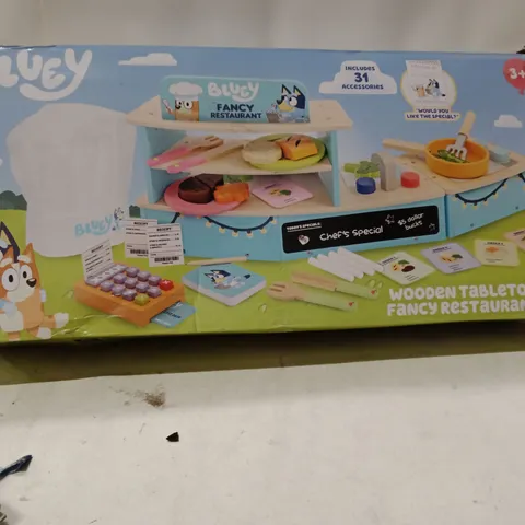 BOXED BLUEY WOODEN TABLETOP FANCY RESTAURANT PLAYSET