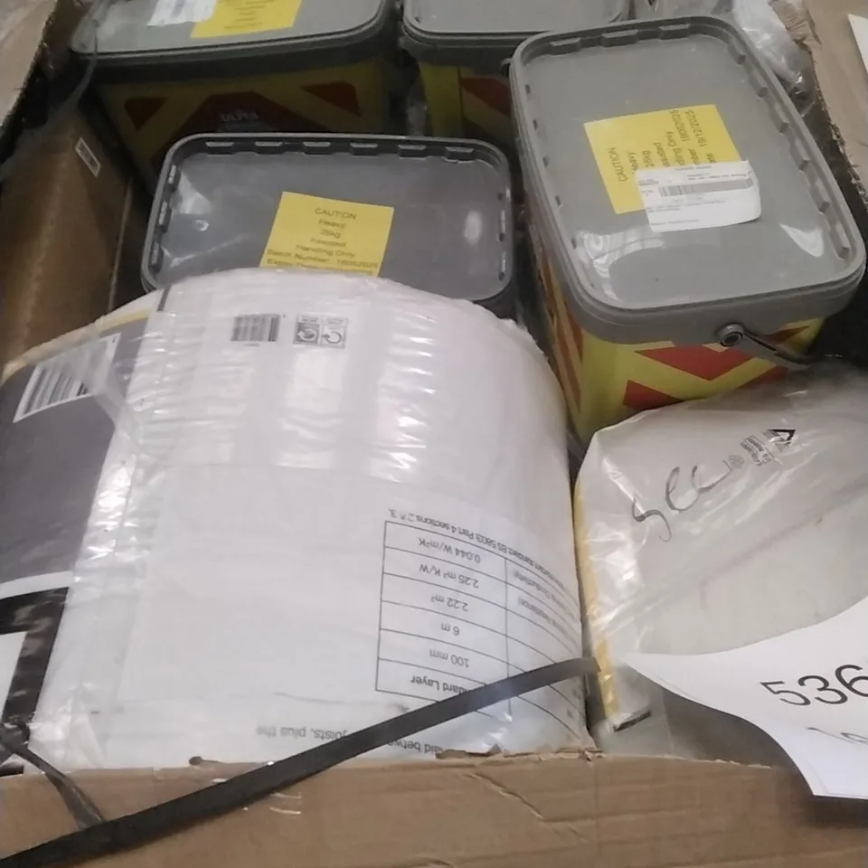 PALLET OF ASSORTED DIY, HOME IMPROVEMENT AND BUILDING PRODUCTS TO INCLUDE; PERMANENT POTHOLE REPAIR, INSULATION, WALL PANELLING ETC