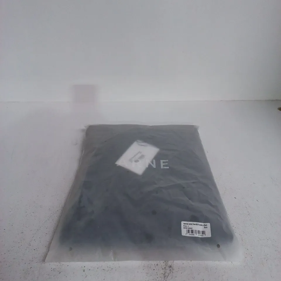 ARNE INTERLOCK JERSEY ESSENTIAL HOODIE IN BLACK LARGE