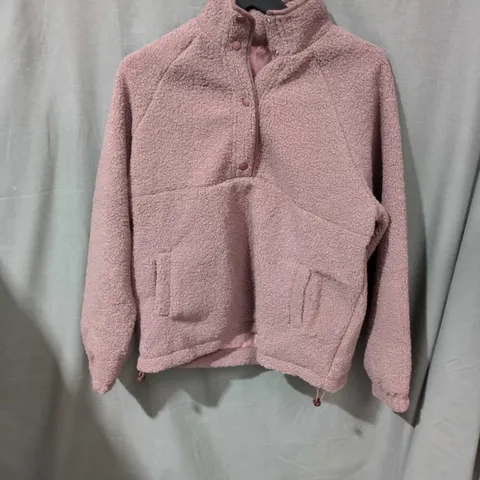 LADIES' PINK TEDDY FLEECE JACKET WITH ZIP FRONT AND SNAP PLACKET SIZE M