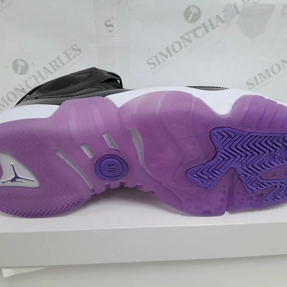 BOXED PAIR OF NIKE JORDANS WOMENS JUMPMAN TWO TREY TRAINERS IN BLACK/PURPLE - UK 9