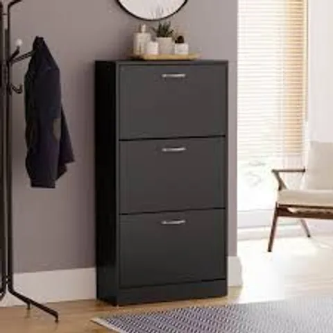BOXED LASSIC VIDA DESIGN 3 DRAWER SHOE CABINET - BLACK/OAK (1 BOX)