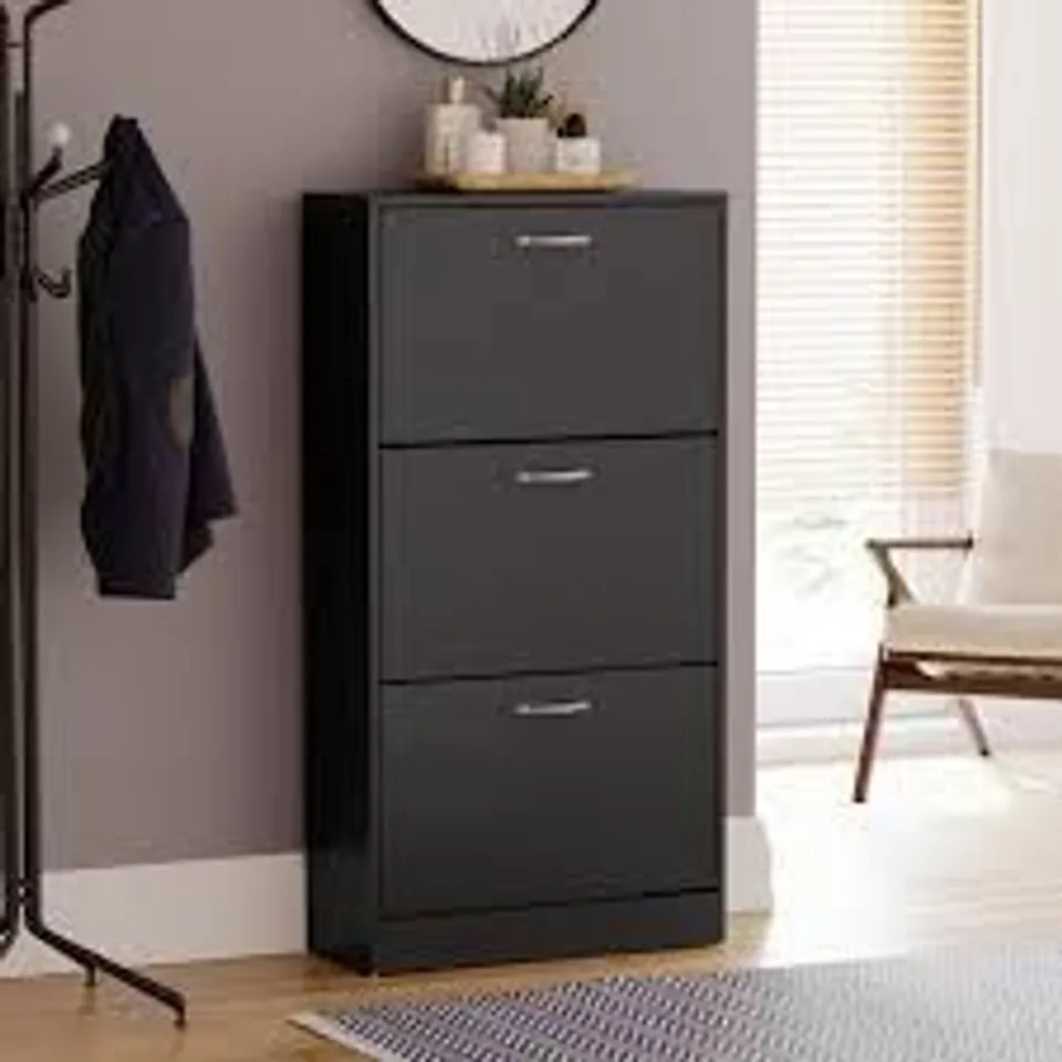 BOXED LASSIC VIDA DESIGN 3 DRAWER SHOE CABINET - BLACK/OAK (1 BOX)