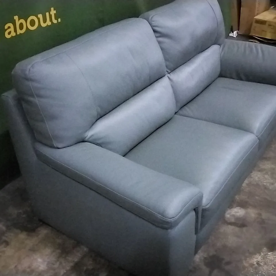 QUALITY ITALIAN DESIGNER VIRGILIO PETROL BLUE LEATHER 3 SEATER SOFA