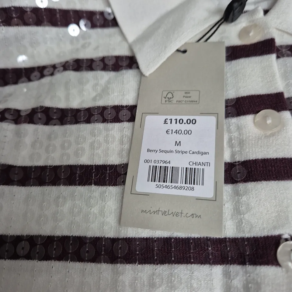 MINT VELVET BERRY SEQUIN STRIPE CARDIGAN – WOMEN'S, SIZE M