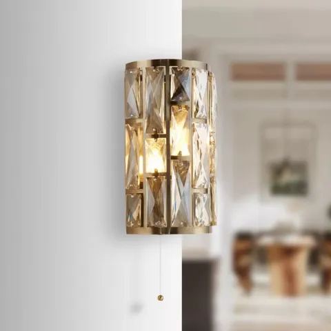 BOXED SEARCHLIGHT BIJOU 2LT WALL LIGHT - ANTIQUE BRASS & CHAMPAGNE GLASS