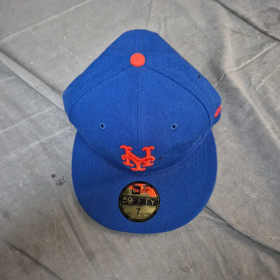 NEW ERA 59FIFTY BLUE CAP WITH ORANGE NY LOGO – UK SIZE 7