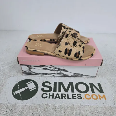 BOXED PAIR OF MODA IN PELLE FERULA LEOPARD PRINT FLAT STUDDED MULE - SIZE 40