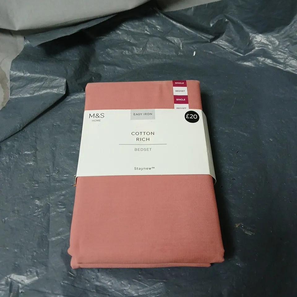 M&S HOME COTTON RICH BEDSET – PINK SINGLE