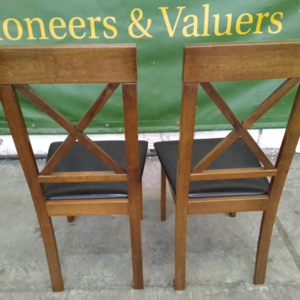 SET OF 4 NEW KENDAL DARK WOOD DINING CHAIRS (BLACK LEATHER SEAT PAD)