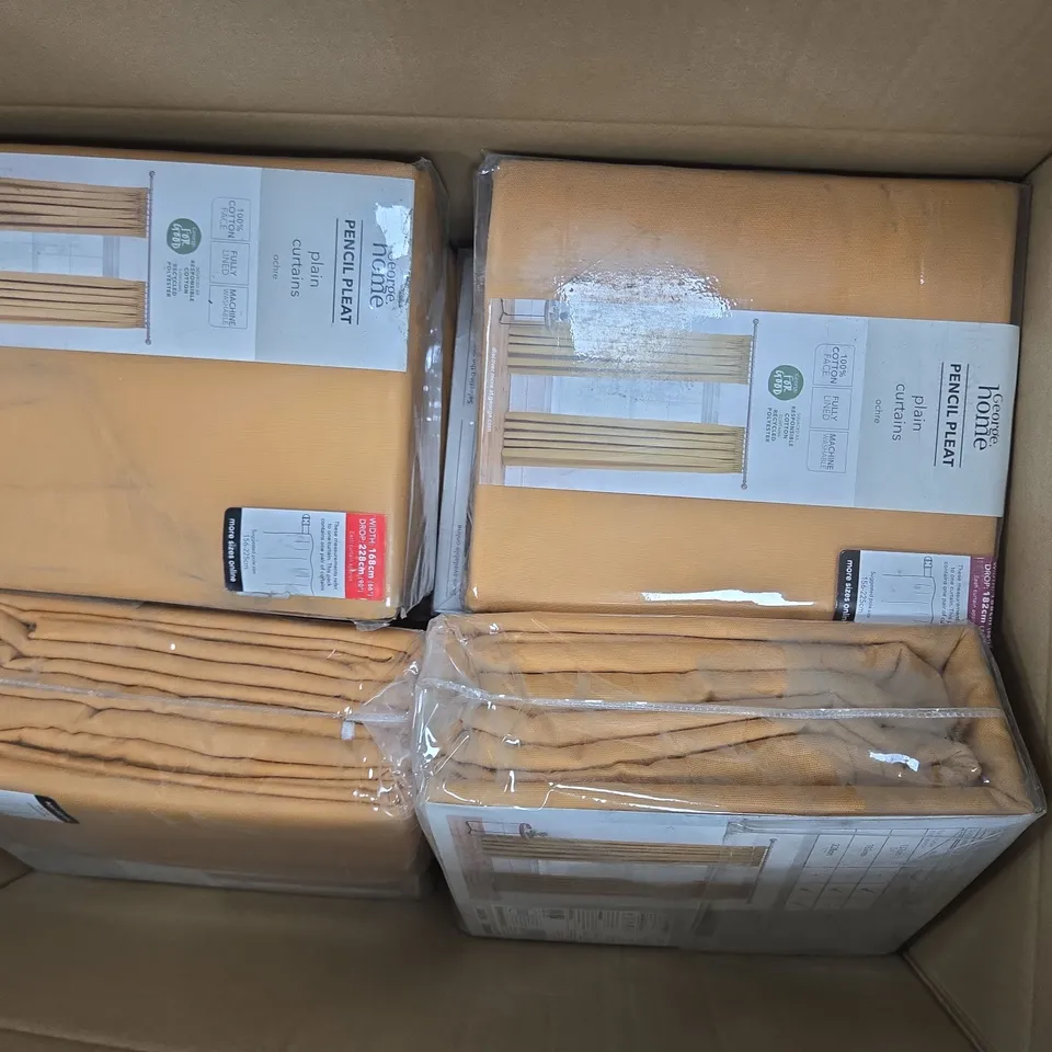 APPROXIMATELY 10 SEALED PENCIL PLEAT PLAIN CURTAINS OCHRE 
