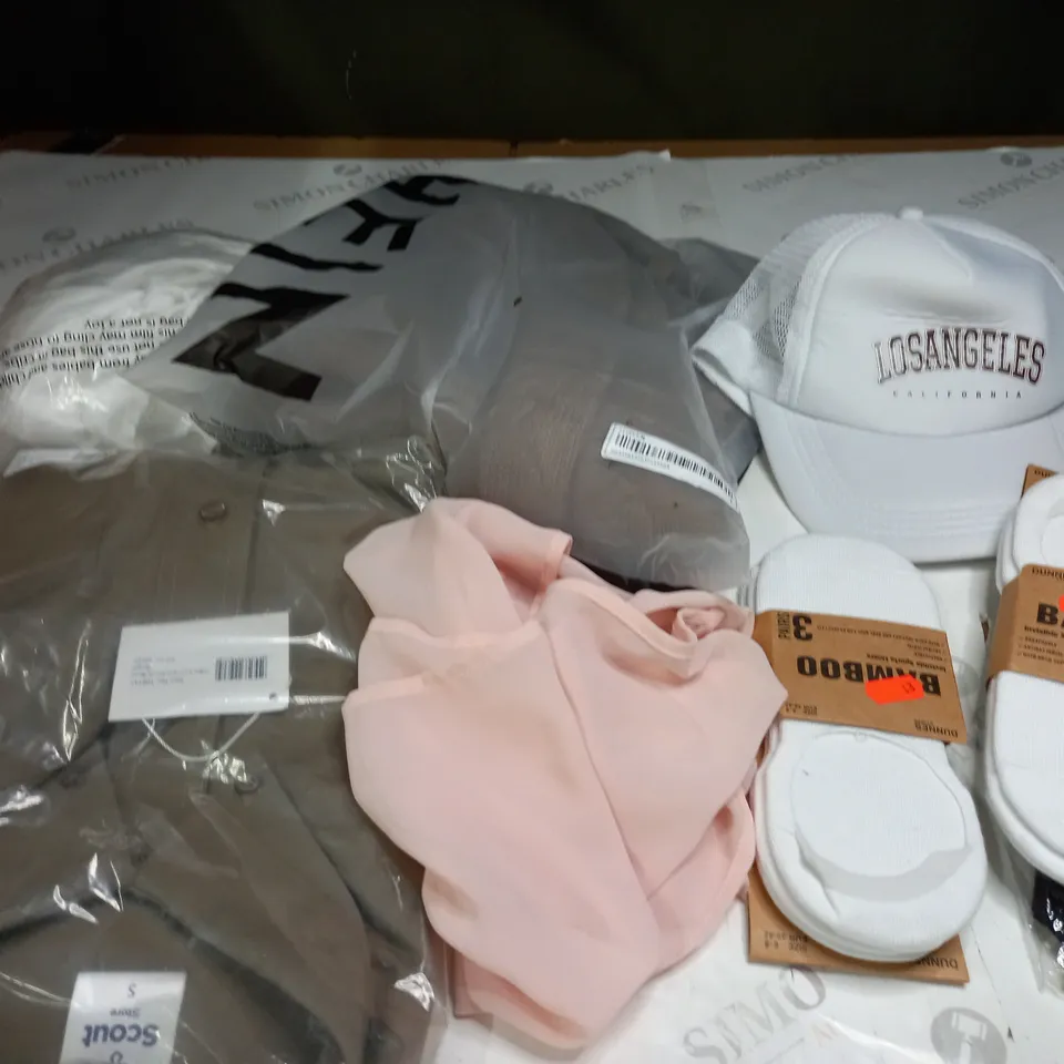 BOX OF ASSORTED CLOTHING ITEMS TOO INCLUDE JUMPERS, SHIRTS AND TROUSERS IN VARIOUS SIZES AND COLOURS   