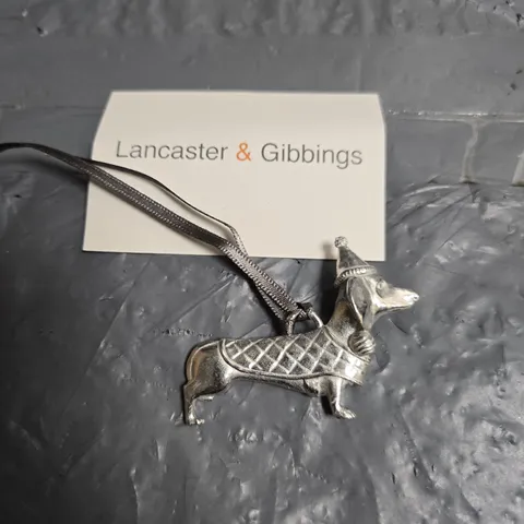 DACHSHUND CHRISTMAS DECORATION BY LANCASTER & GIBBINGS – PEWTER, HANDMADE IN ENGLAND