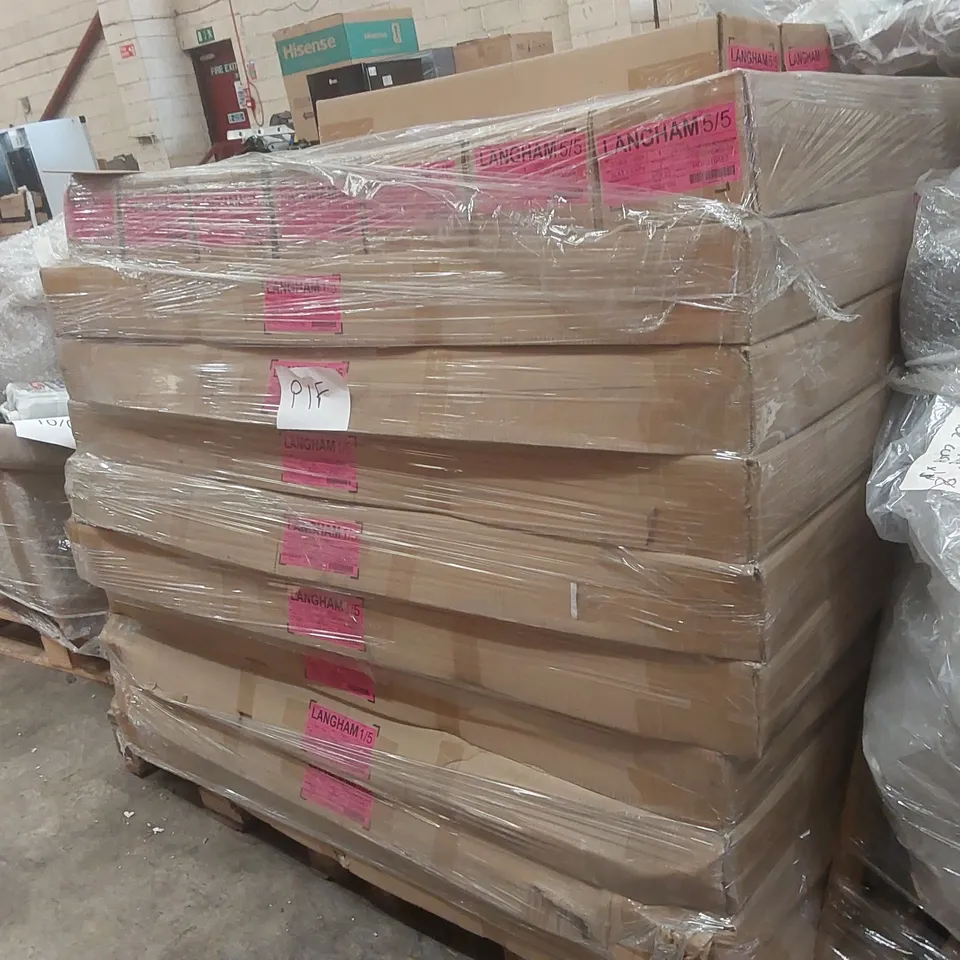 PALLET CONTAINING A VERY LARGE QUANTITY OF ASSORTED DESIGNER FURNITURE PARTS INCLUDING: BED PARTS ECT