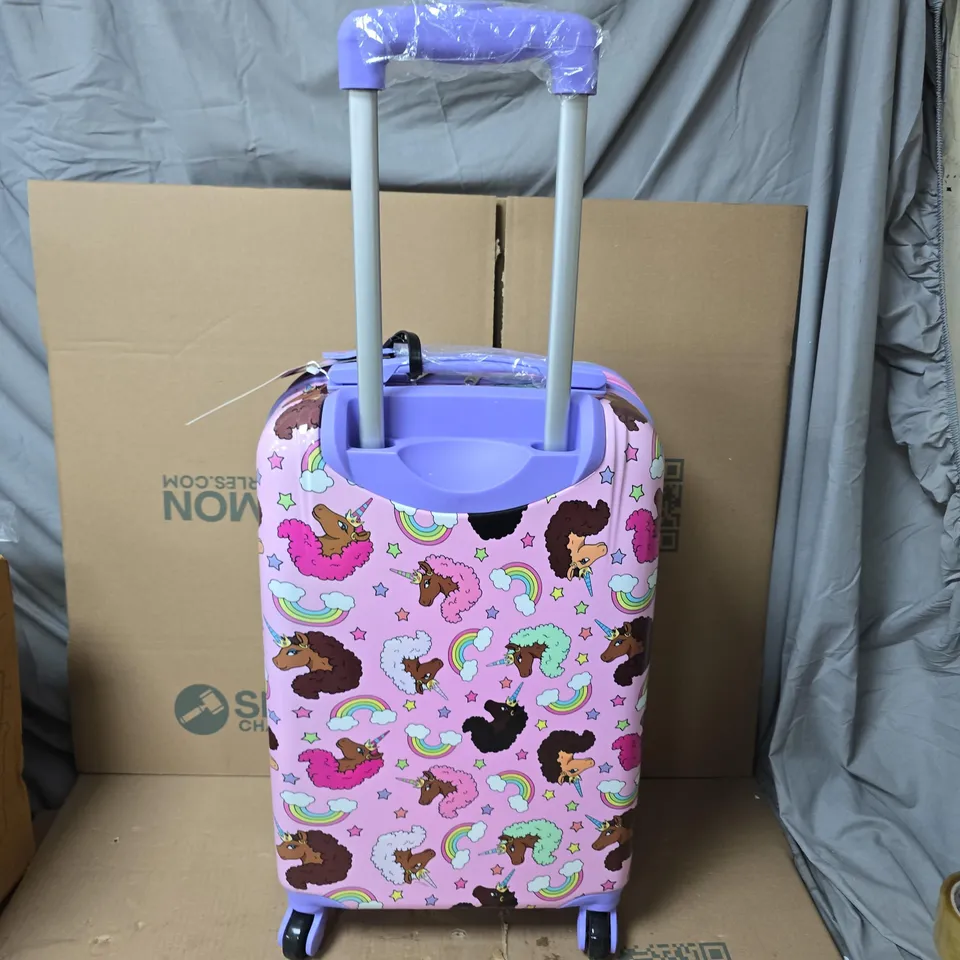 AFRO UNICORN KIDS' ROLLING SUITCASE - UNICORN PRINT, PINK & PURPLE