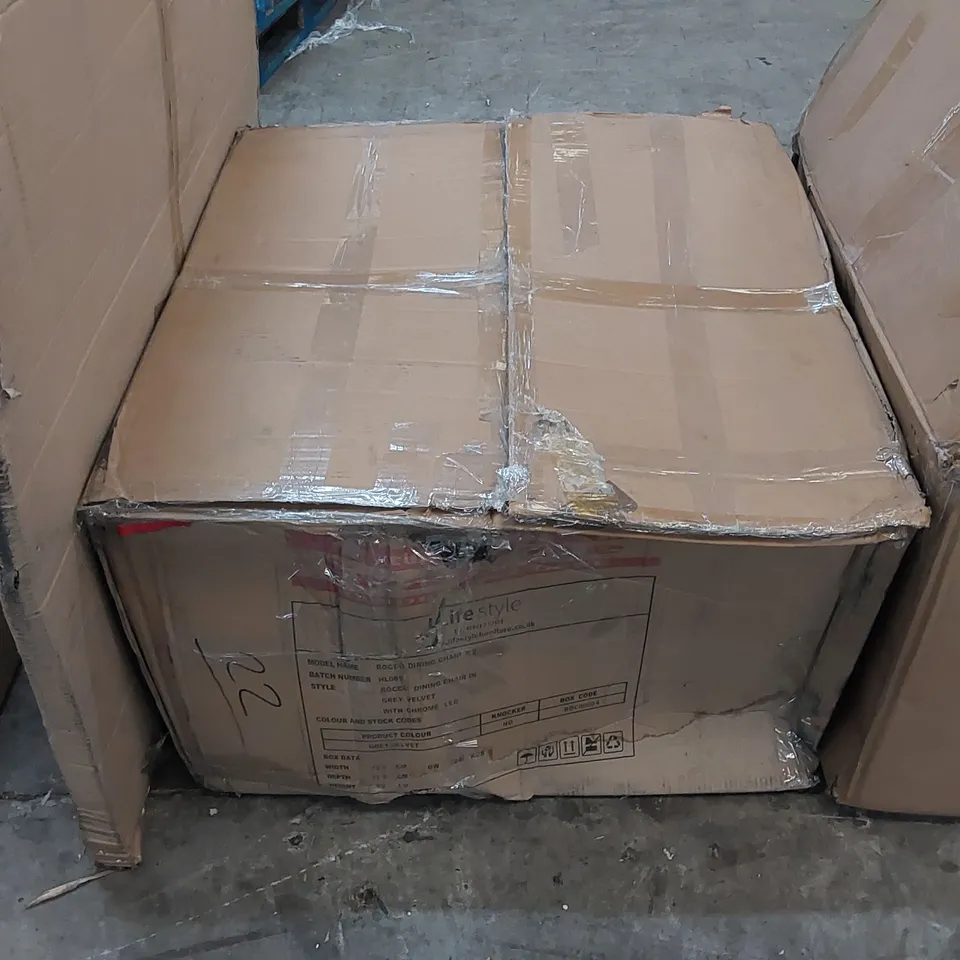 BOXED ROCCO DINING CHAIR IN GREY VELVET WITH CHROME LEGS - SET OF 2