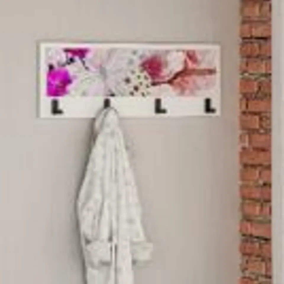 BRAND NEW BOXED HANGING WALLART WITH COAT HOOKS NO.1 - WHITE