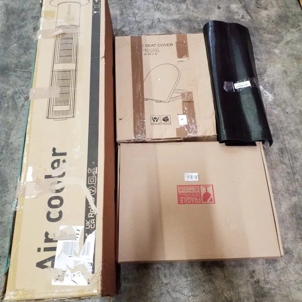 PALLET OF ASSORTED PRODUCTS INCLUDING AIR COOLER, TOILET SEAT, WALL MIRROR, FLOOR MAT