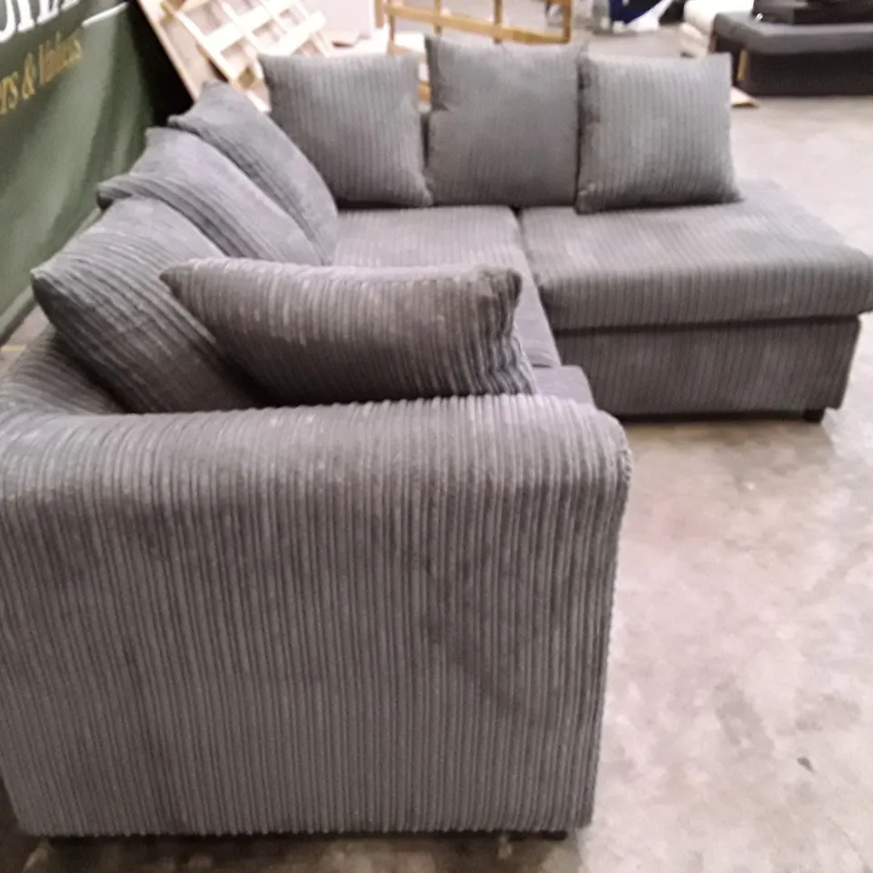 QUALITY DESIGNER CORNER SOFA  - DARK GREY CORDUROY FABRIC 
