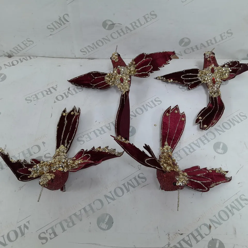 DECORATIVE BIRD CLIPS - CRIMSON/GOLD X4