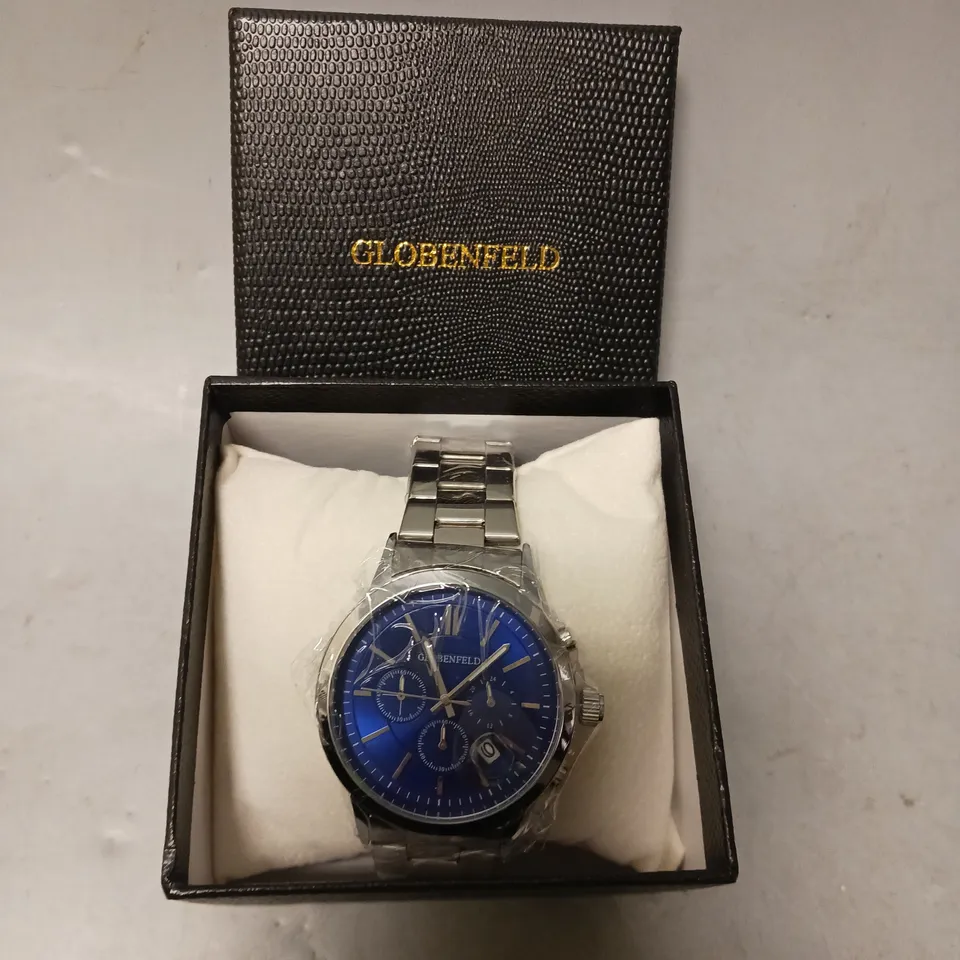 GLOBENFELD MARKSMAN SILVER BLUE DIAL STAINLESS STEEL CASE WATCH 
