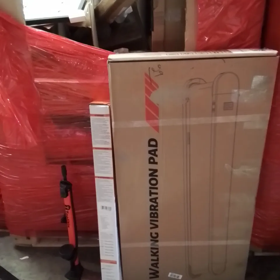 PALLET OF ASSORTED HOUSEHOLD GOODS AND PRODUCTS TO INCLUDE;WALKING PAD,RETRACTABLE SAFETY GATE,PUMP
