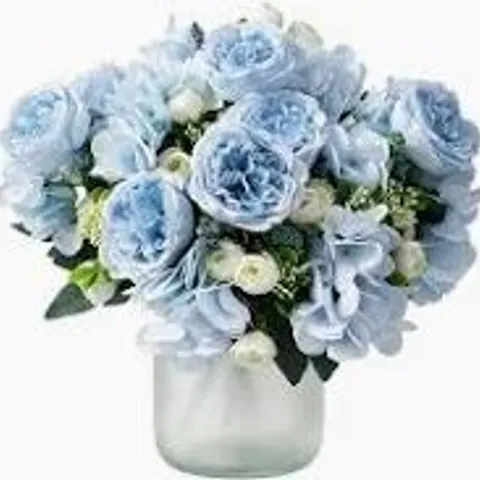 PEONY SET OF 2 FAUX BLUE FLOWERS IN POTS (3 PER SET, 6 FLOWERS IN TOTAL)