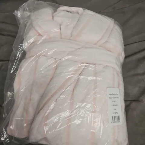 LADIES SHADOW STRIPE SHAWL HOODED ROBE – UK 16-18, PINK