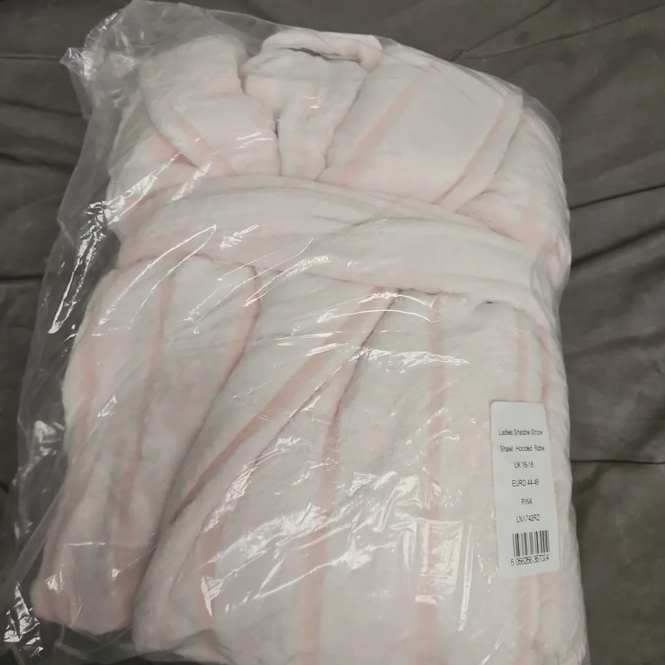 LADIES SHADOW STRIPE SHAWL HOODED ROBE – UK 16-18, PINK