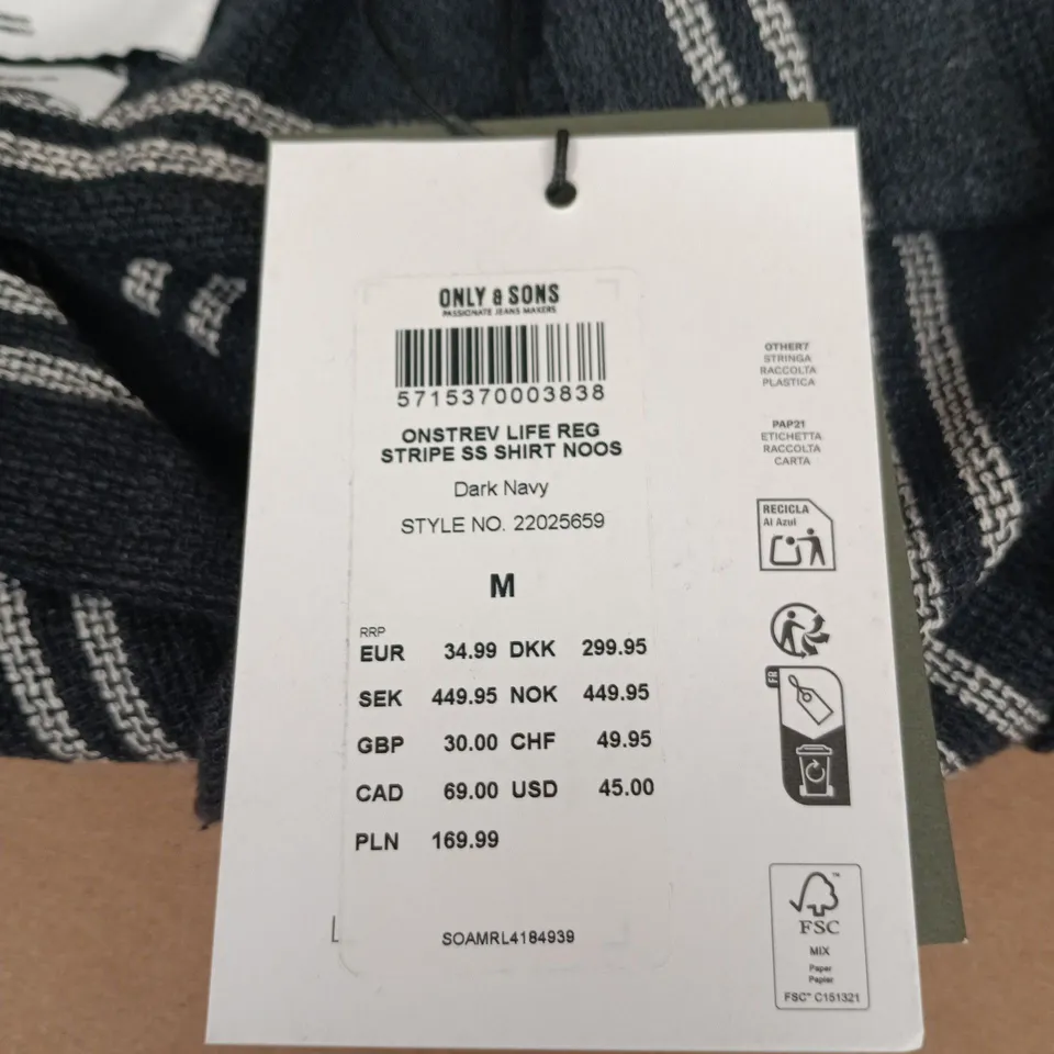 ONLY & SONS STRIPE SHORT SLEEVE SHIRT, DARK NAVY, SIZE M