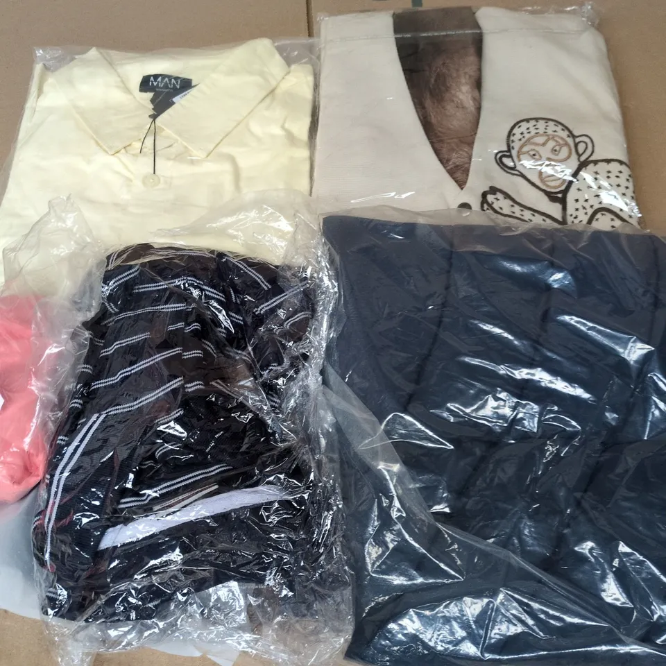 APPROXIMATELY 30 ASSORTED CLOTHING ITEMS IN VARIOUS SIZES, STYLES & COLOURS TO INCLUDE BRANDS SUCH AS BOOHOO MAN, ACTIVE WEAR, MOUNTAIN WAREHOUSE, ETC - COLLECTION ONLY