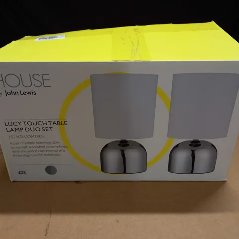 BOXED JOHN LEWIS LUCY SET OF 2 TOUCH LAMPS - POLISHED FOAM FINISH