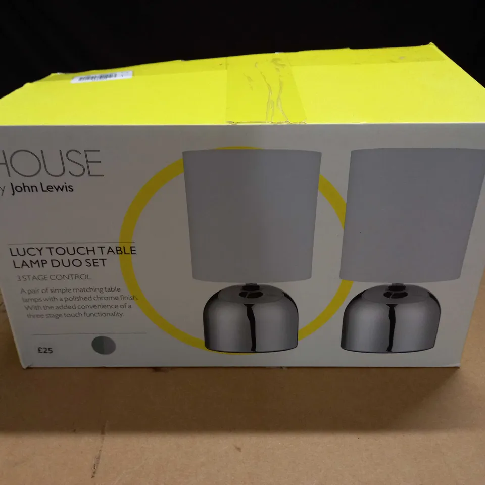 BOXED JOHN LEWIS LUCY SET OF 2 TOUCH LAMPS - POLISHED FOAM FINISH