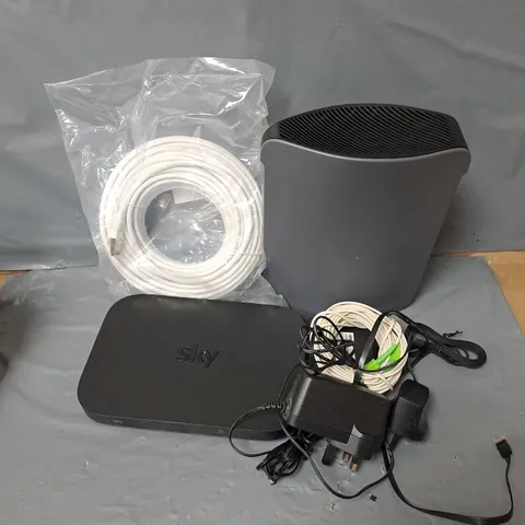APPROXIMATELY 5 ASSORTED HOUSEHOLD ITEMS TO INCLUDE POWER SUPPLYS, ADTRAN ROUTER, SKY ROUTER, ETC