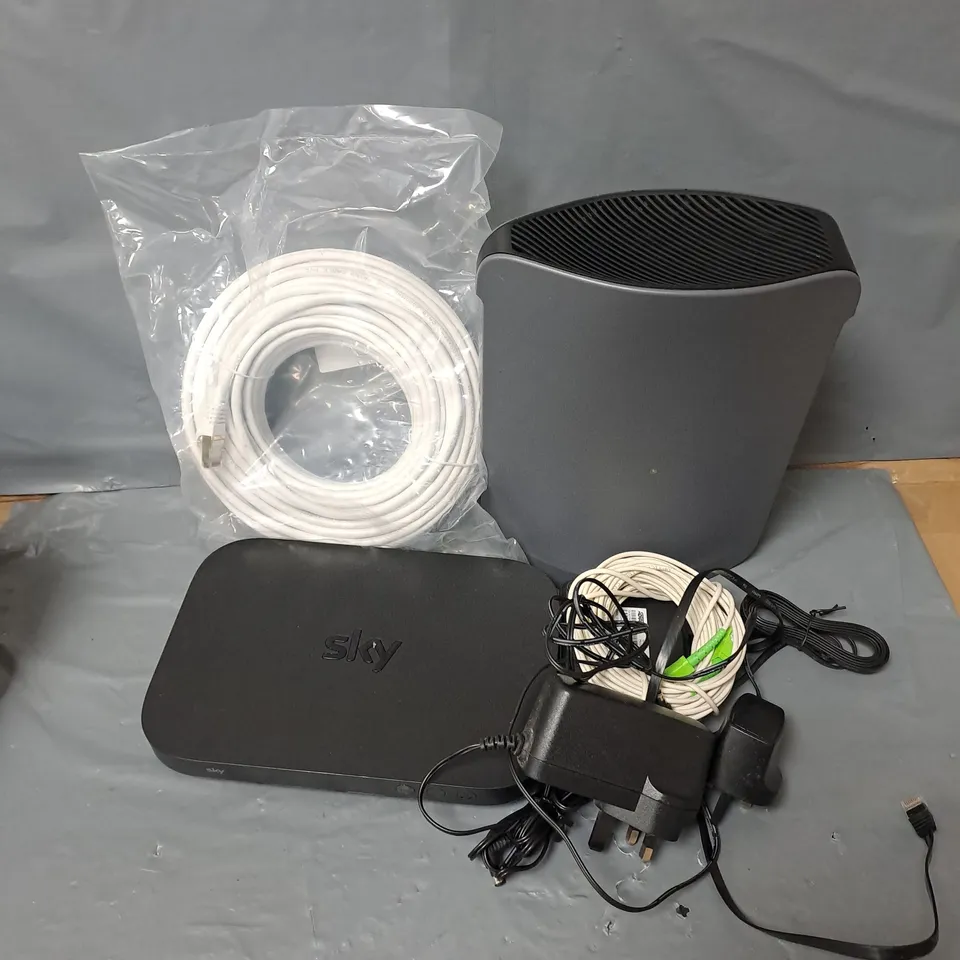 APPROXIMATELY 5 ASSORTED HOUSEHOLD ITEMS TO INCLUDE POWER SUPPLYS, ADTRAN ROUTER, SKY ROUTER, ETC