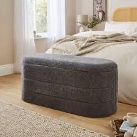BOXED CHENILLE LOZENGE OTTOMAN WITH TRAY - GREY (1 BOX)