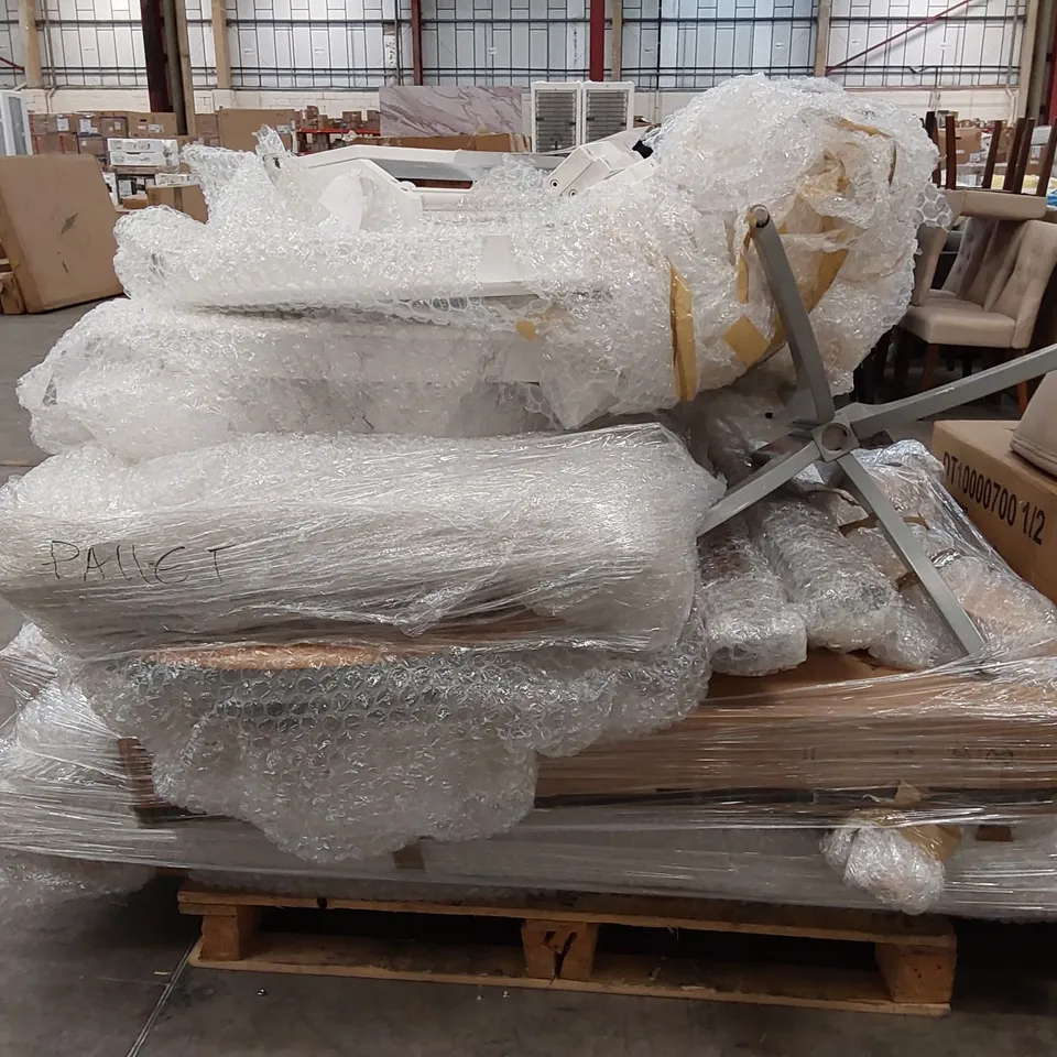 PALLET OF ASSORTED FURNITURE PARTS INCLUDING MOSTLY TABLE PARTS