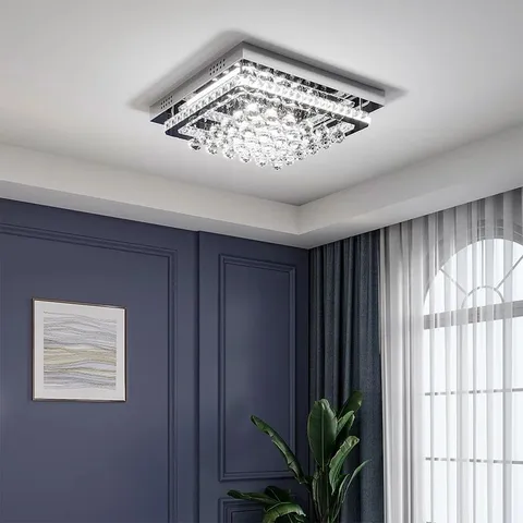 BOXED CHRISTENSON CEILING LIGHT 40CM CRYSTAL LED FLUSH MOUNT (1 BOX)