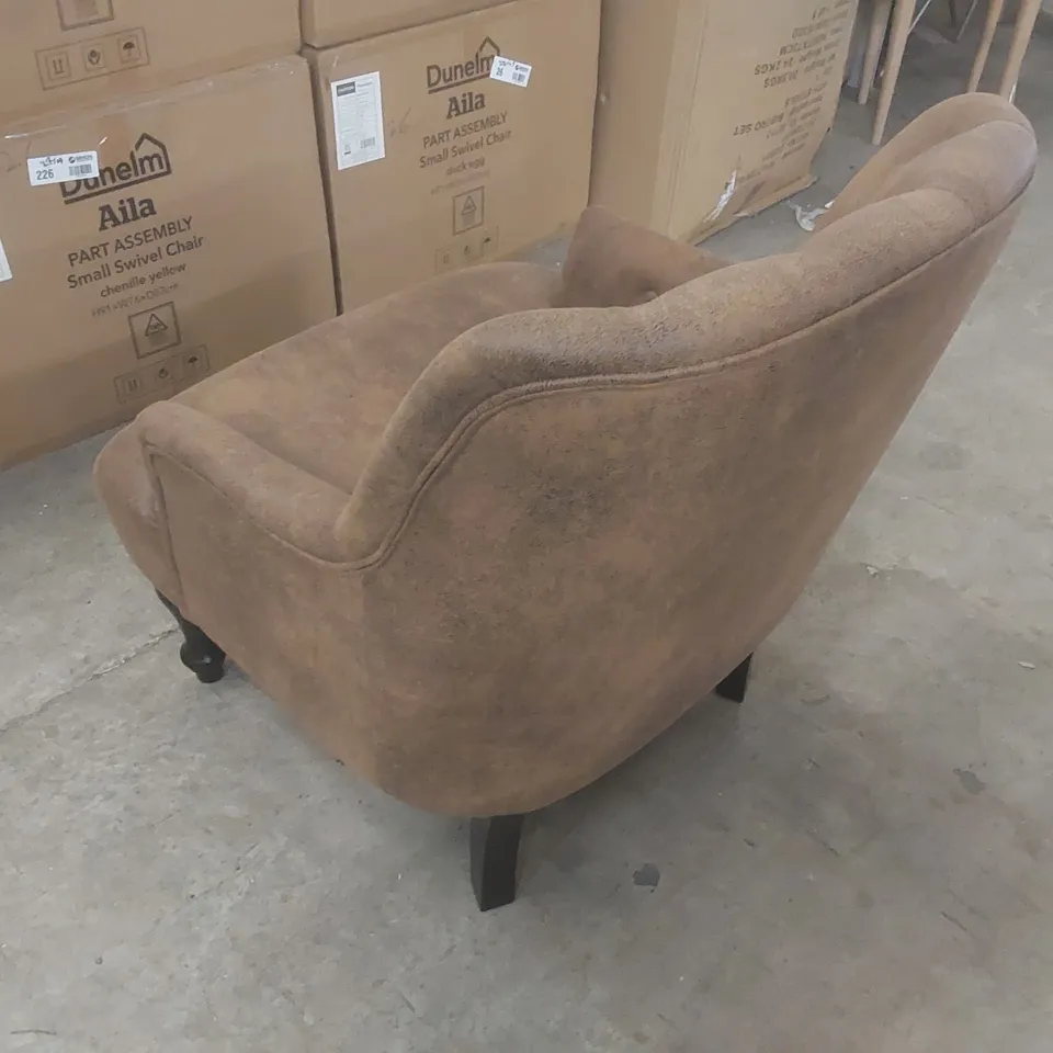 LUCIANA SUEDE TUFTED ARMCHAIR UPHOLSTERY COLOUR: BROWN