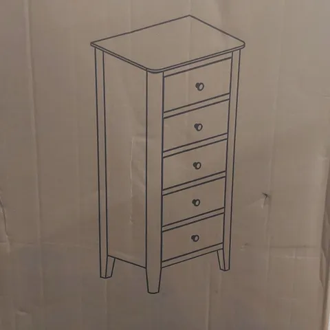 BOXED TALLBOY 5 DRAWER CHEST OF DRAWERS - COCONUT MILK COLOUR 