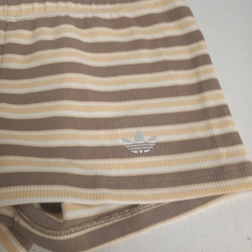 ADIDAS MICRO SHORT – STRIPED BROWN & BEIGE, UK SIZE S