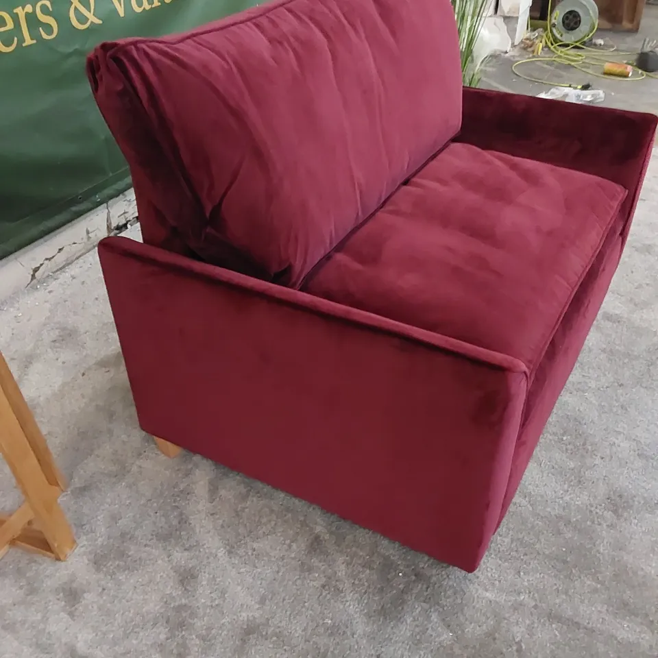 THE EDINGTON LOVE SEAT SOFA BED UPHOLSTERED IN BORDEAUX FABRIC