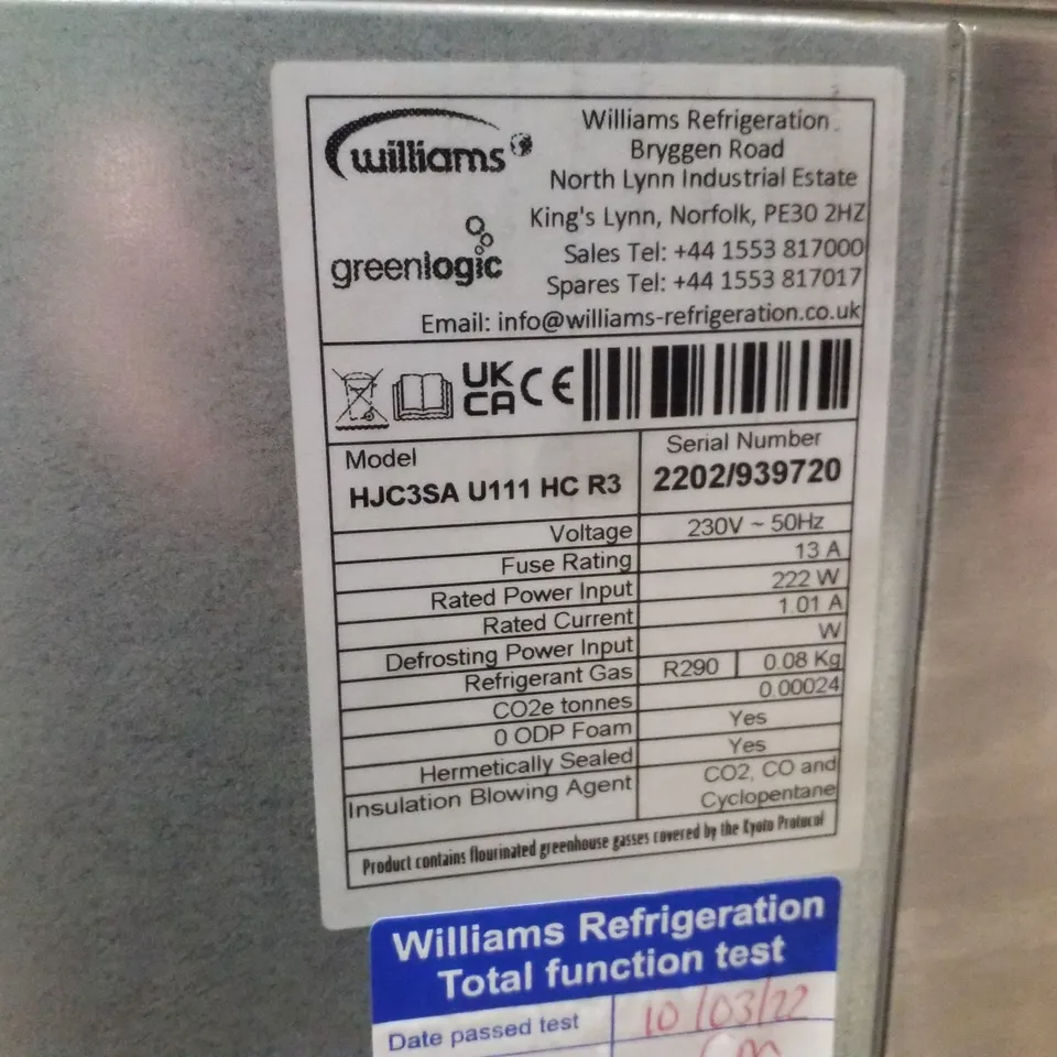 WILLIAMS JADE 3 DOOR 469LTR COUNTER FRIDGE HJC3-SA