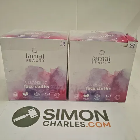 LOT OF 2 SEALED LAMAI BEAUTY 50-PACKS OF CLEANSING FACE CLOTHS