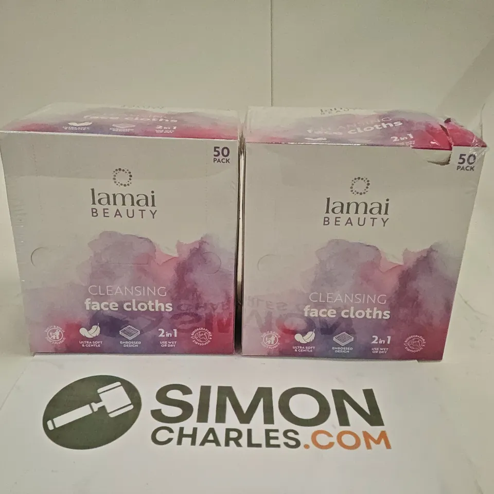 LOT OF 2 SEALED LAMAI BEAUTY 50-PACKS OF CLEANSING FACE CLOTHS