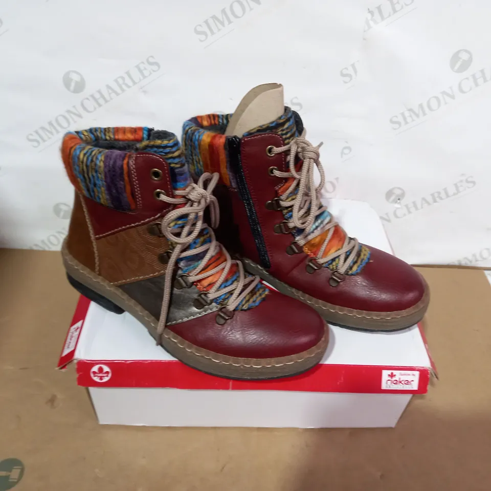 BOXED PAIR OF RIEKER BOOTS - SIZE 38