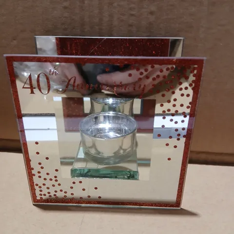 APPROXIMATELY 16 DECORATIVE MIRRORED PHOTO FRAME WITH RED GLITTER BORDER (40TH ANNIVERSARY DESIGN)